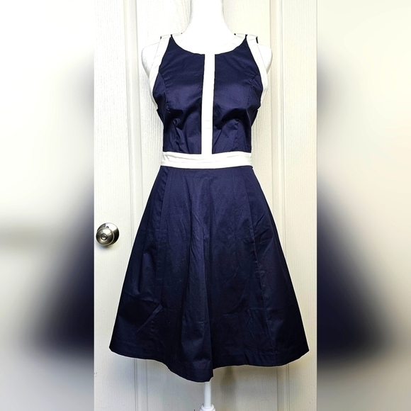 NWOT Banana Republic Nautical A-Line Sleeveless Dress Navy & White sz 0 - Picture 1 of 7